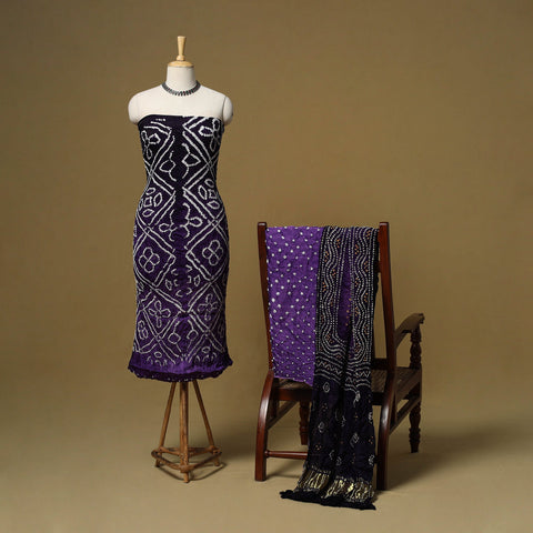 Kutch tie-dye bandhani modal silk 3pc unstitched dress