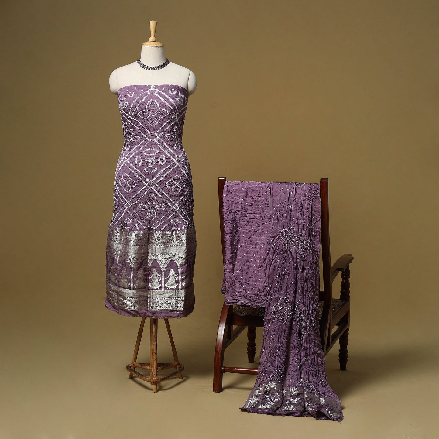 Kutch tie-dye bandhani modal silk meenakari zari work 3pc