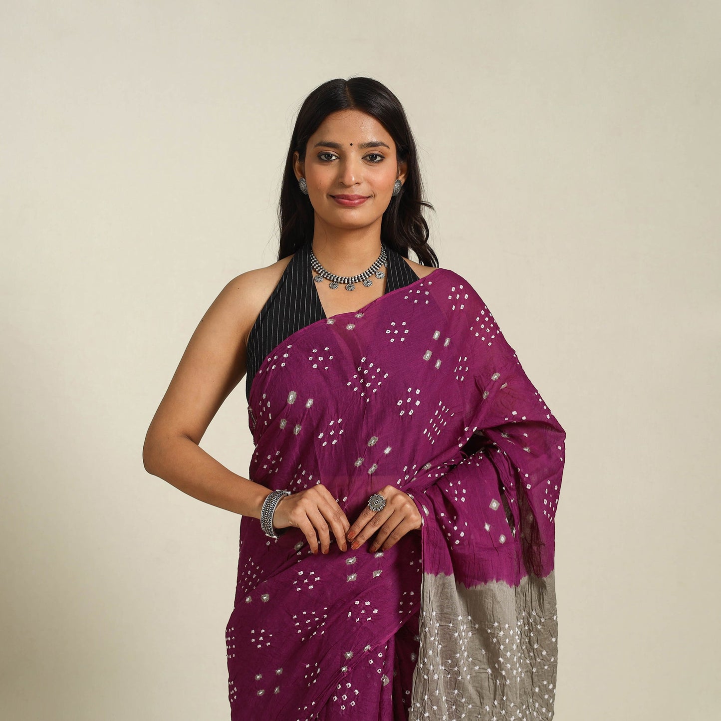 Purple - kutch tie-dye cotton bandhani saree 36