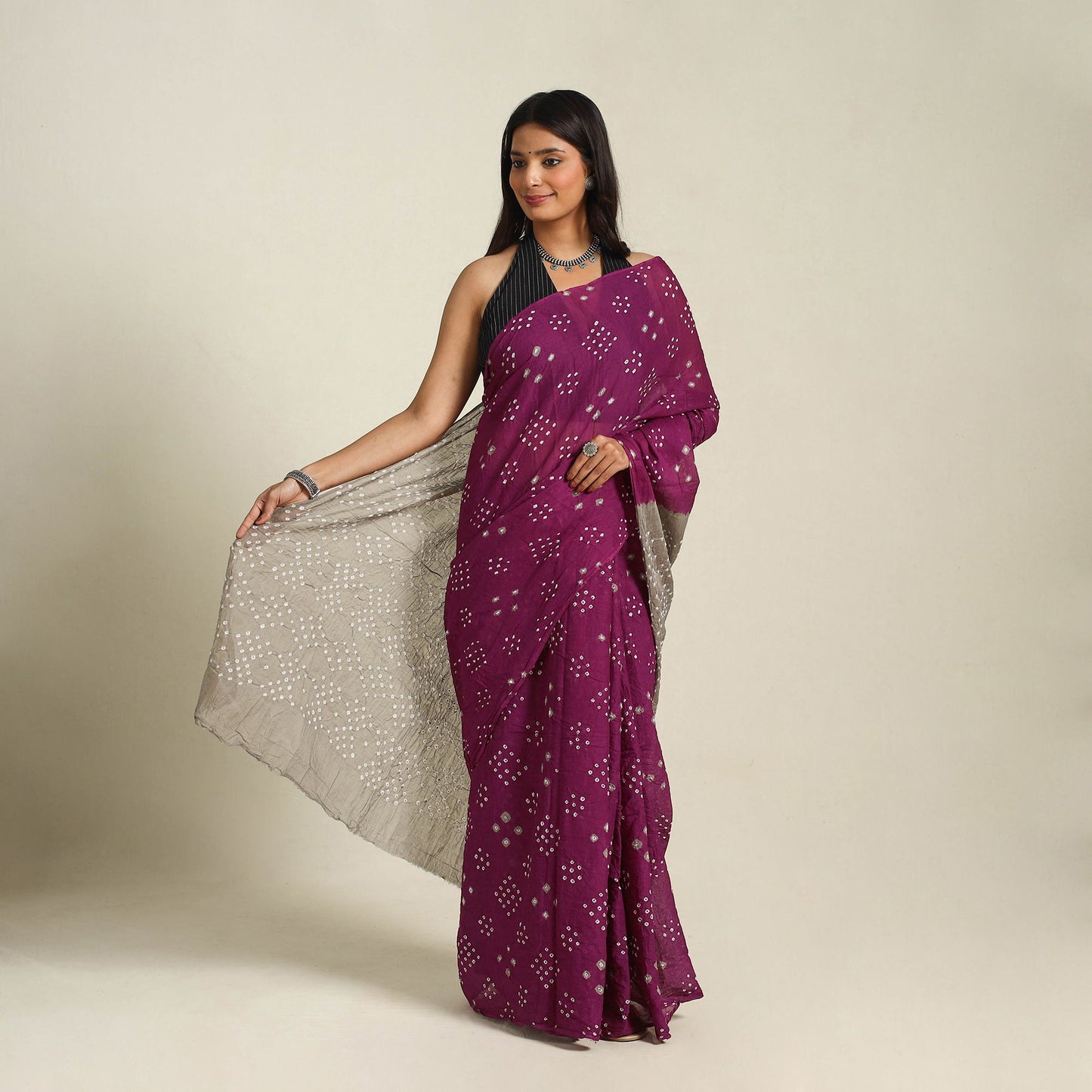 Purple - kutch tie-dye cotton bandhani saree 36