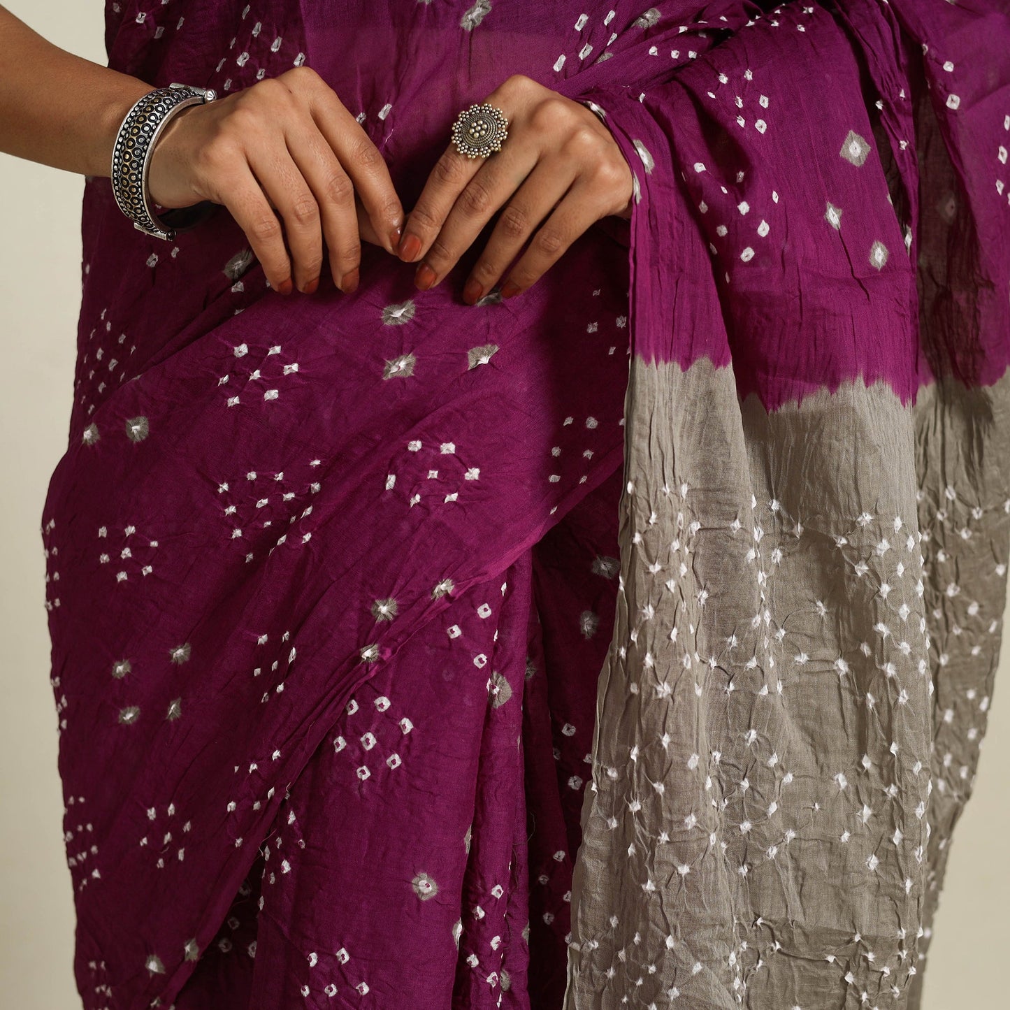 Purple - kutch tie-dye cotton bandhani saree 36