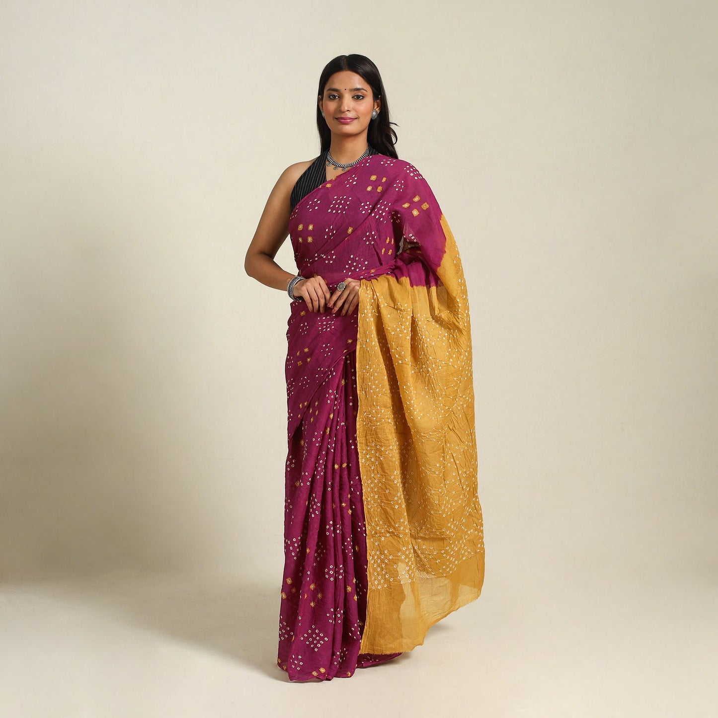 Purple Kutch Tie-Dye Cotton Bandhani Saree