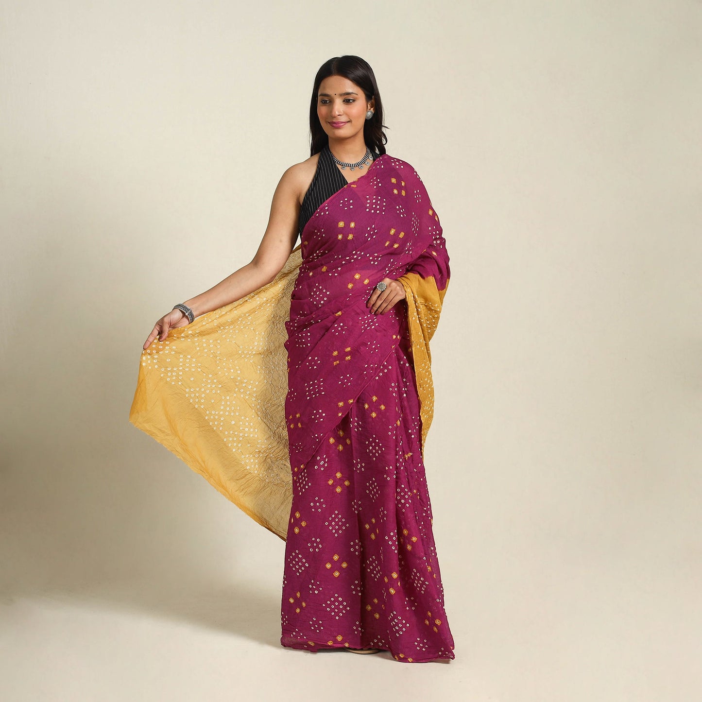 Purple Kutch Tie-Dye Cotton Bandhani Saree