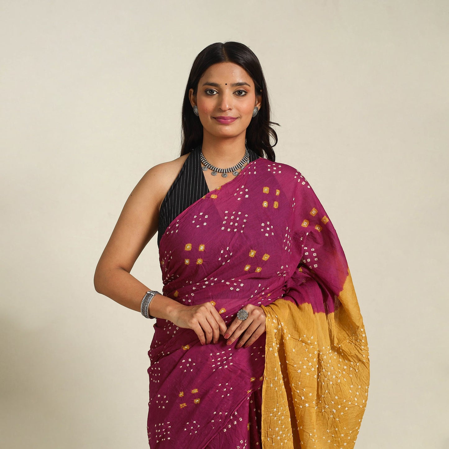 Purple Kutch Tie-Dye Cotton Bandhani Saree
