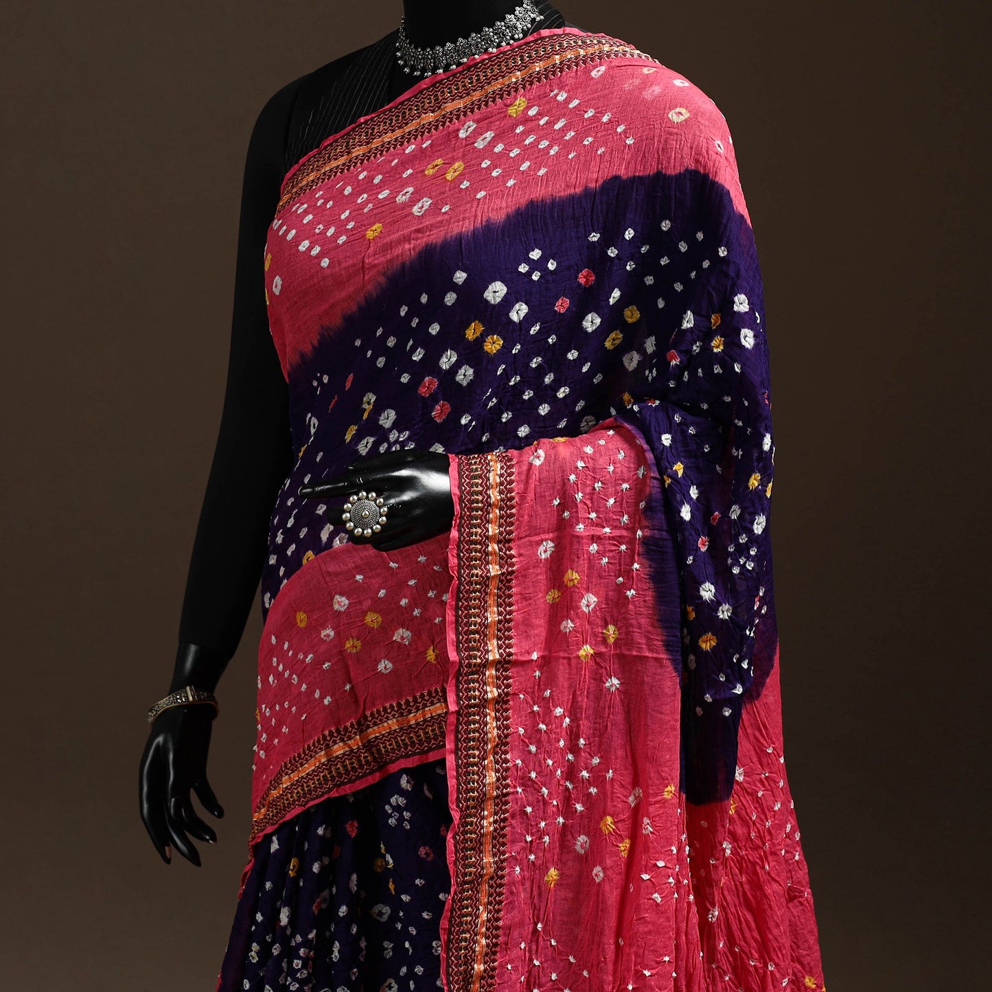 Purple - kutch tie-dye cotton bandhani saree with blouse 04