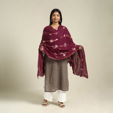Purple - kutch tie-dye mul cotton bandhani dupatta 07