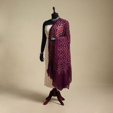 Purple - kutch tie-dye mul cotton bandhani dupatta 08
