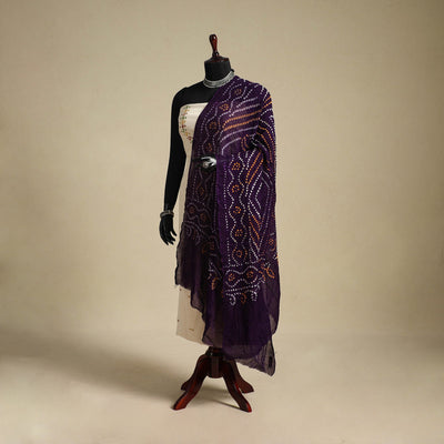 Purple - kutch tie-dye mul cotton bandhani dupatta 24