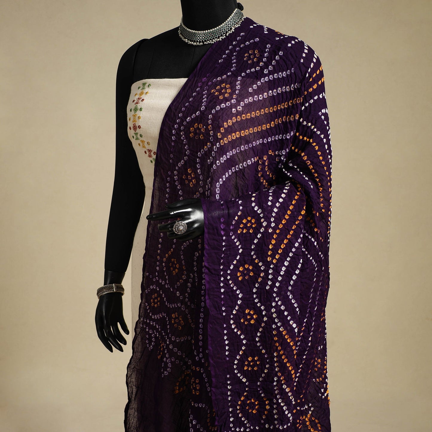 Purple - kutch tie-dye mul cotton bandhani dupatta 24