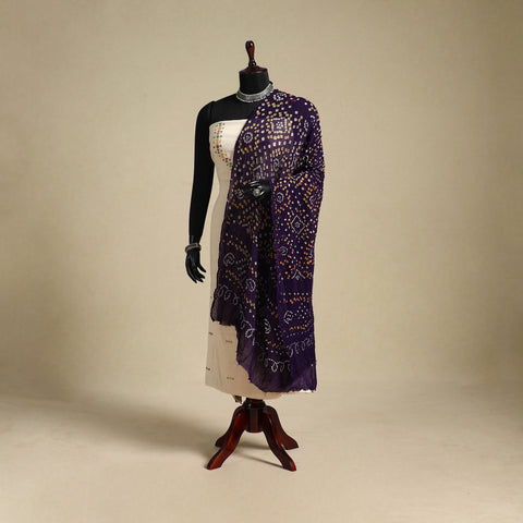 Purple - kutch tie-dye mul cotton bandhani dupatta 46