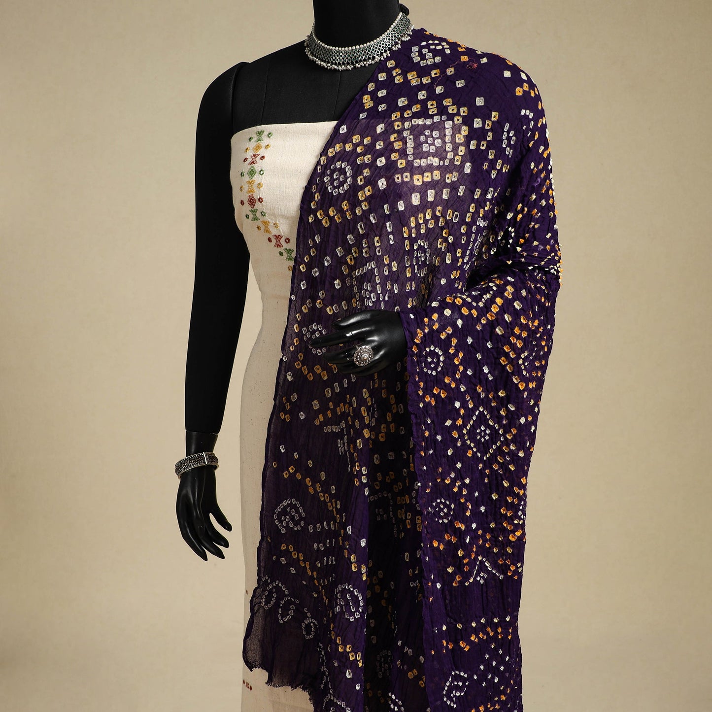 Purple - kutch tie-dye mul cotton bandhani dupatta 46