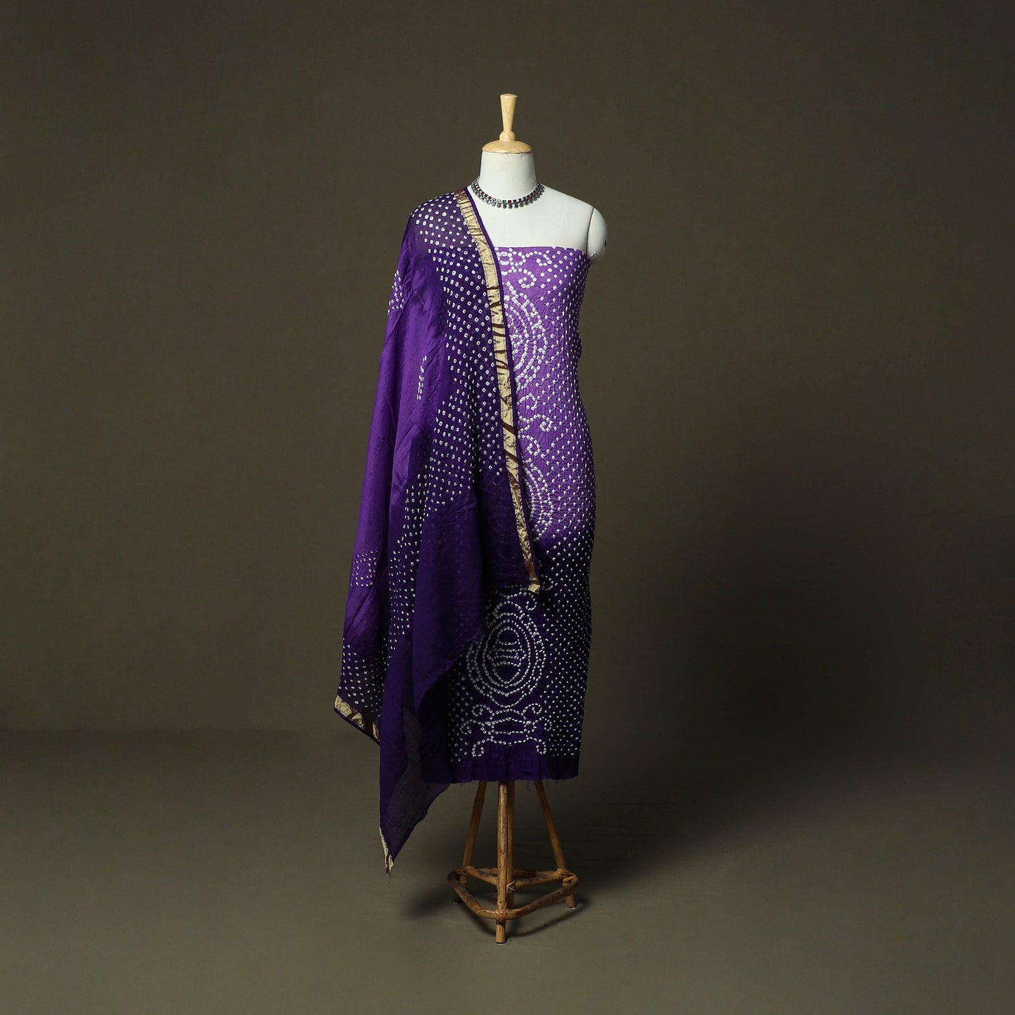 Kutch tie-dye satin cotton bandhani 3pc unstitched dress