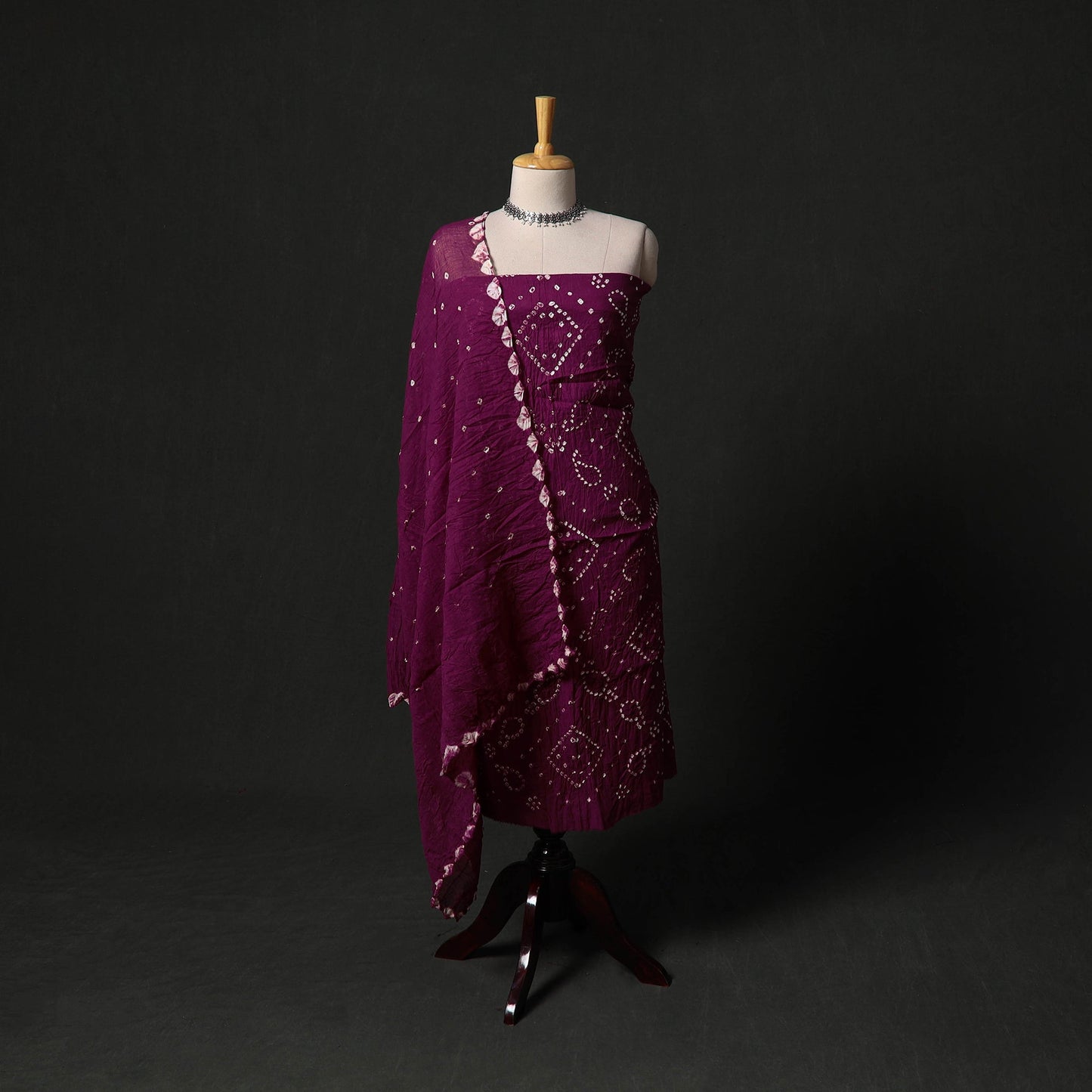 Kutch tie-dye satin cotton bandhani 3pc unstitched dress