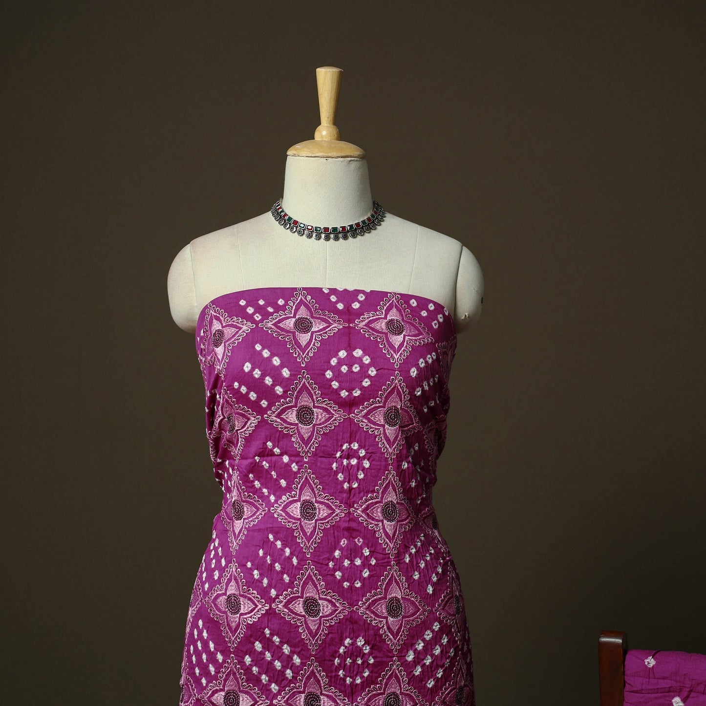 Kutch tie-dye satin cotton bandhani 3pc unstitched dress