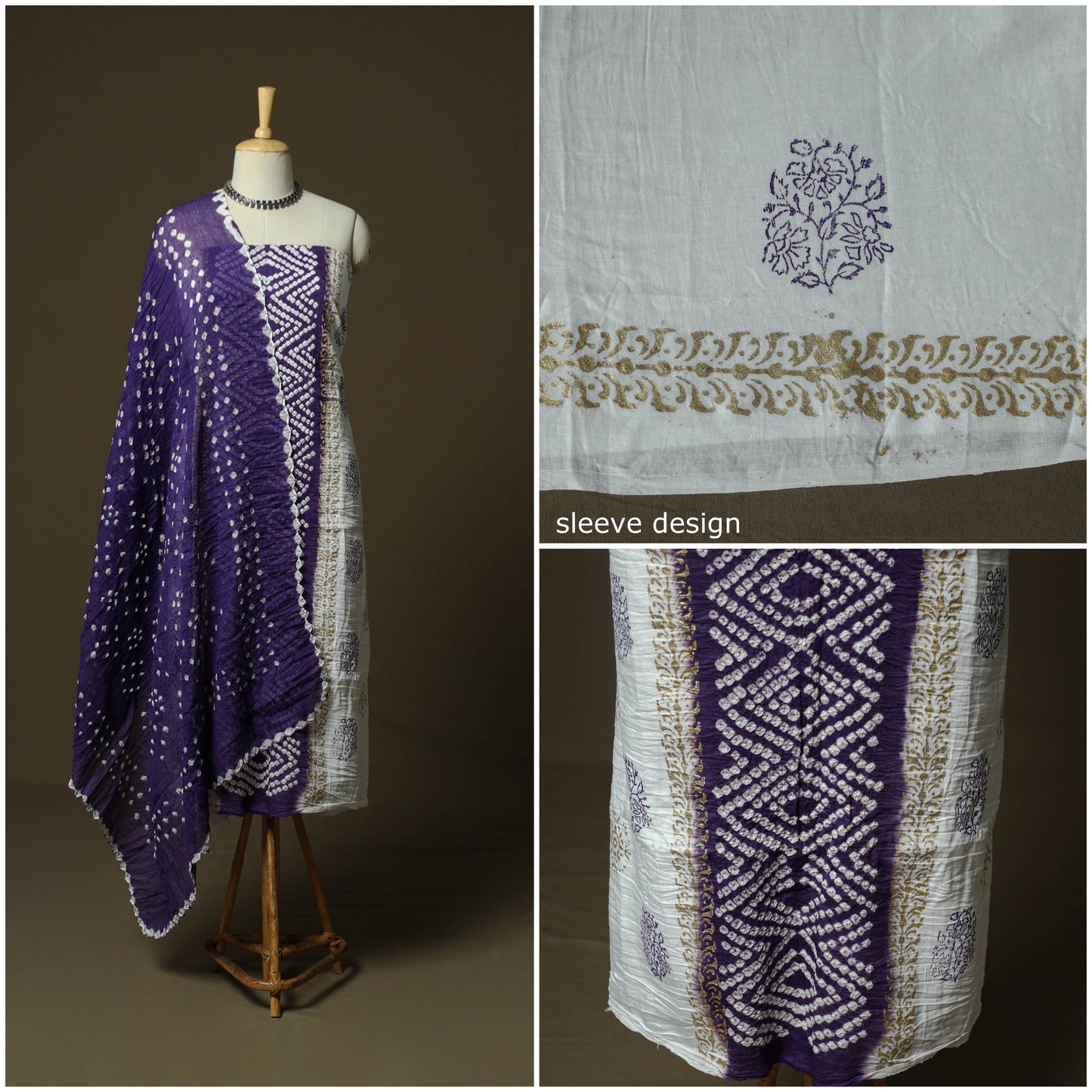 Kutch tie-dye satin cotton bandhani 3pc unstitched dress