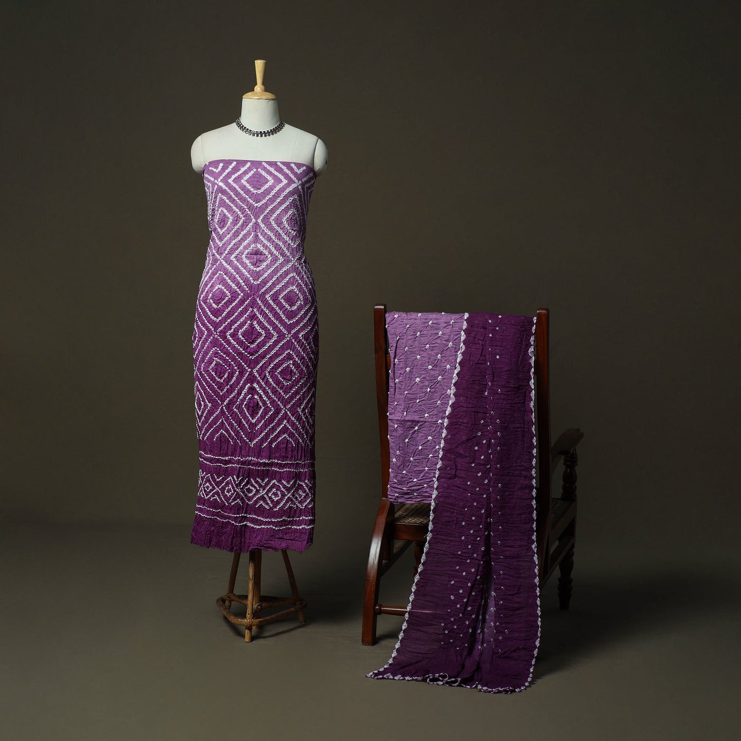 Kutch tie-dye satin cotton bandhani 3pc unstitched dress