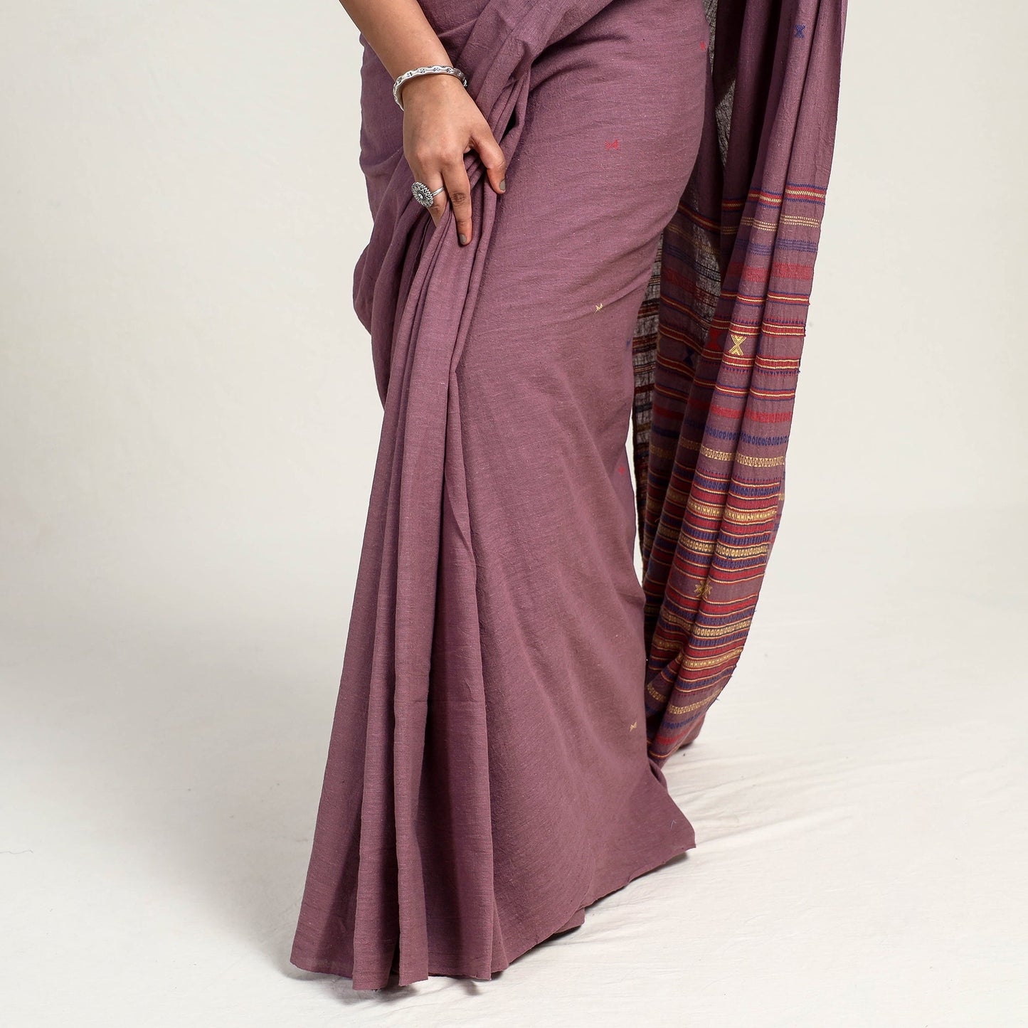  Kutch Weaving Handloom Organic Kala Cotton Saree with Tassels 