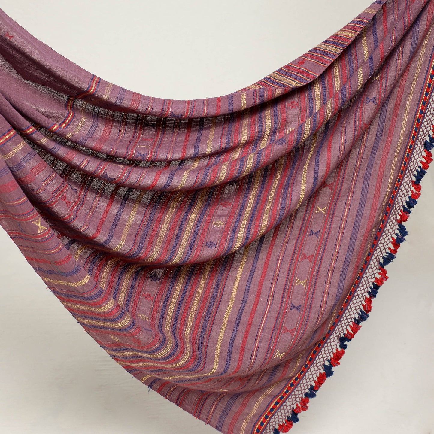  Kutch Weaving Handloom Organic Kala Cotton Saree with Tassels 