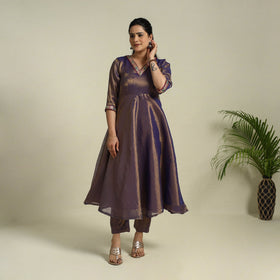 Lace Work Fine Tissue Zari Purple Plain Anarkali Kurta Set for Women