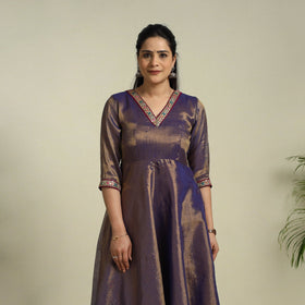 Lace Work Fine Tissue Zari Purple Plain Anarkali Kurta Set for Women