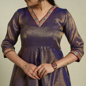 Lace Work Fine Tissue Zari Purple Plain Anarkali Kurta Set for Women