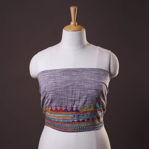 Purple Lambani Embroidery Handspun Cotton Blouse Piece