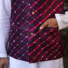 Leheriya Tie & Dye Chanderi Silk Handloom Purple Nehru Jacket