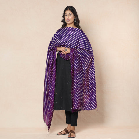 Leheriya Tie-Dye Tussar Silk Handloom Dupatta with Tassels