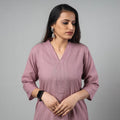 Purple - Light Lavender - Running Stitch Cotton Long Kurta