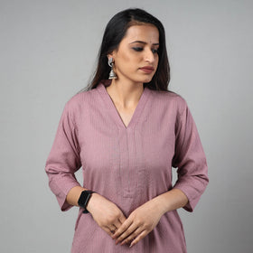 Purple - Light Lavender - Running Stitch Cotton Long Kurta