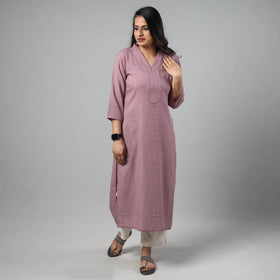 Purple - Light Lavender - Running Stitch Cotton Long Kurta
