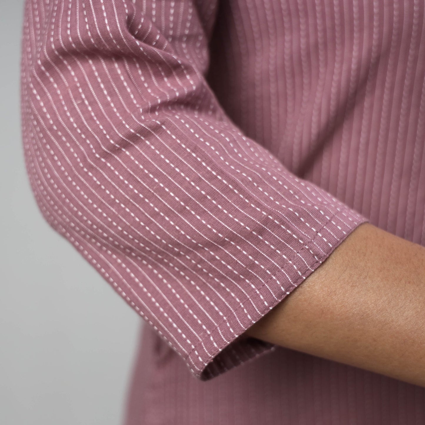 Purple - Light Lavender - Running Stitch Cotton Long Kurta