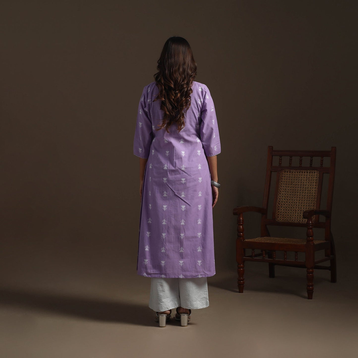 A-line cotton hand embroidered jacquard kurta for women 13