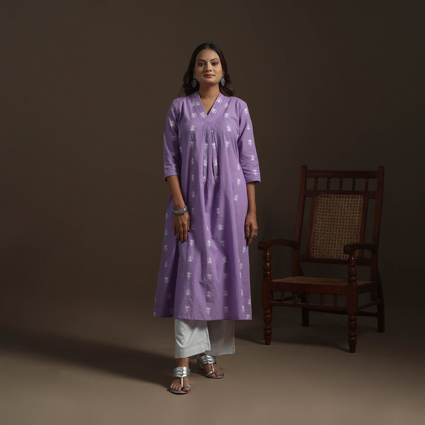 A-line cotton hand embroidered jacquard kurta for women 13