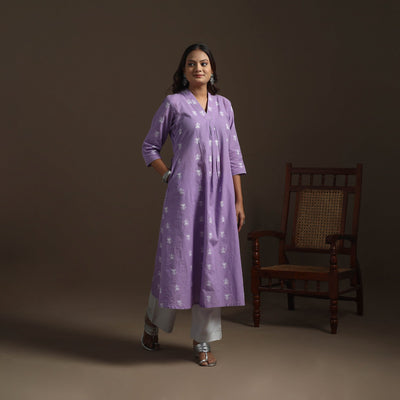 A-line cotton hand embroidered jacquard kurta for women 13