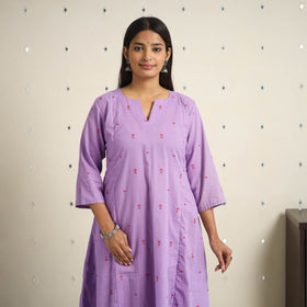Purple  A-Line Cotton Jacquard Kurta