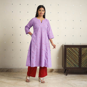 Purple  A-Line Cotton Jacquard Kurta