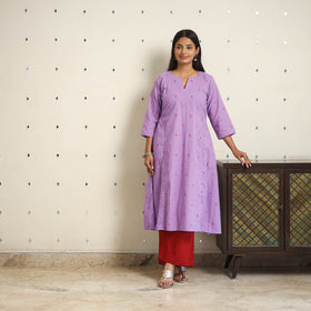 Purple  A-Line Cotton Jacquard Kurta