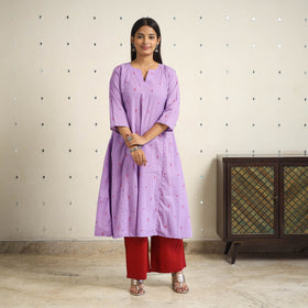 Purple  A-Line Cotton Jacquard Kurta