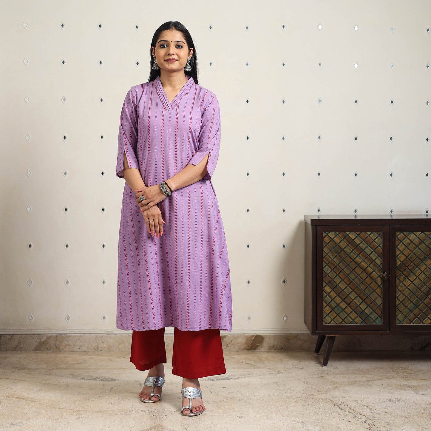Purple A-Line Cotton Jacquard Kurta