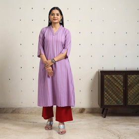 Purple A-Line Cotton Jacquard Kurta