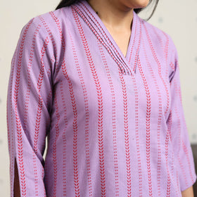 Purple A-Line Cotton Jacquard Kurta