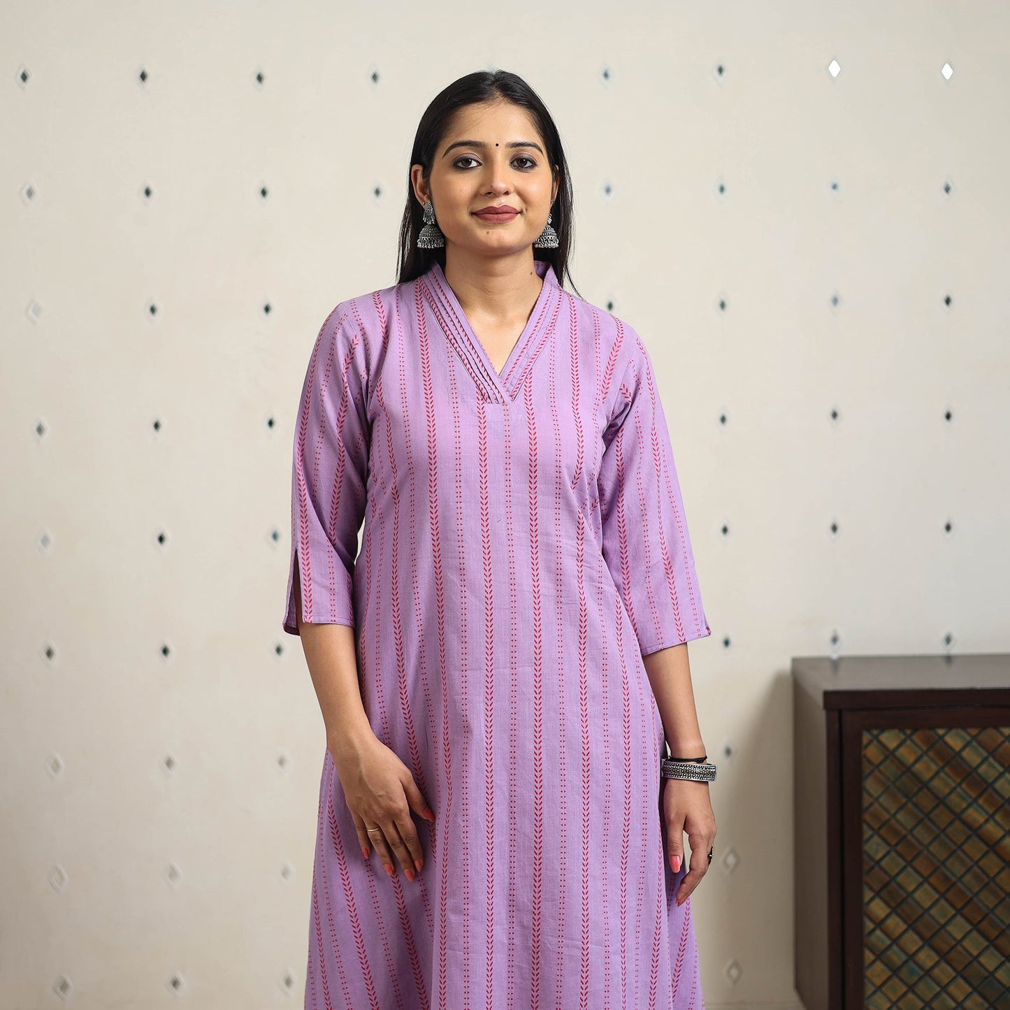 Purple A-Line Cotton Jacquard Kurta