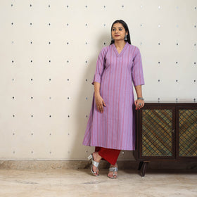 Purple A-Line Cotton Jacquard Kurta