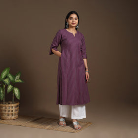 Purple A-Line Cotton Jacquard Kurta