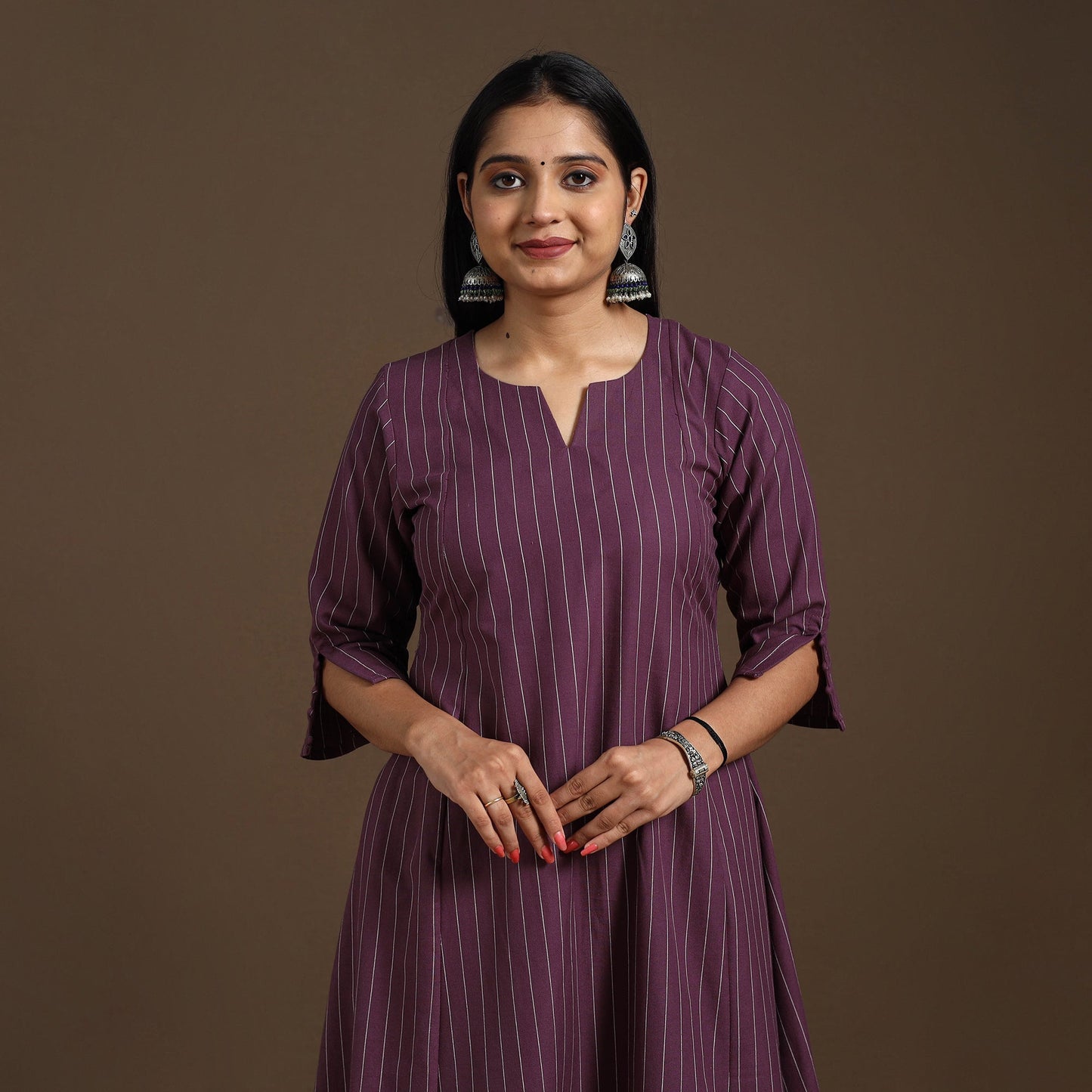 Purple A-Line Cotton Jacquard Kurta