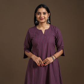 Purple A-Line Cotton Jacquard Kurta