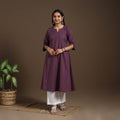 Purple A-Line Cotton Jacquard Kurta
