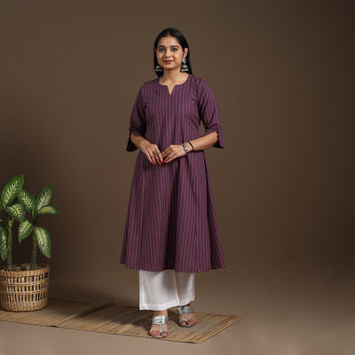 Purple A-Line Cotton Jacquard Kurta