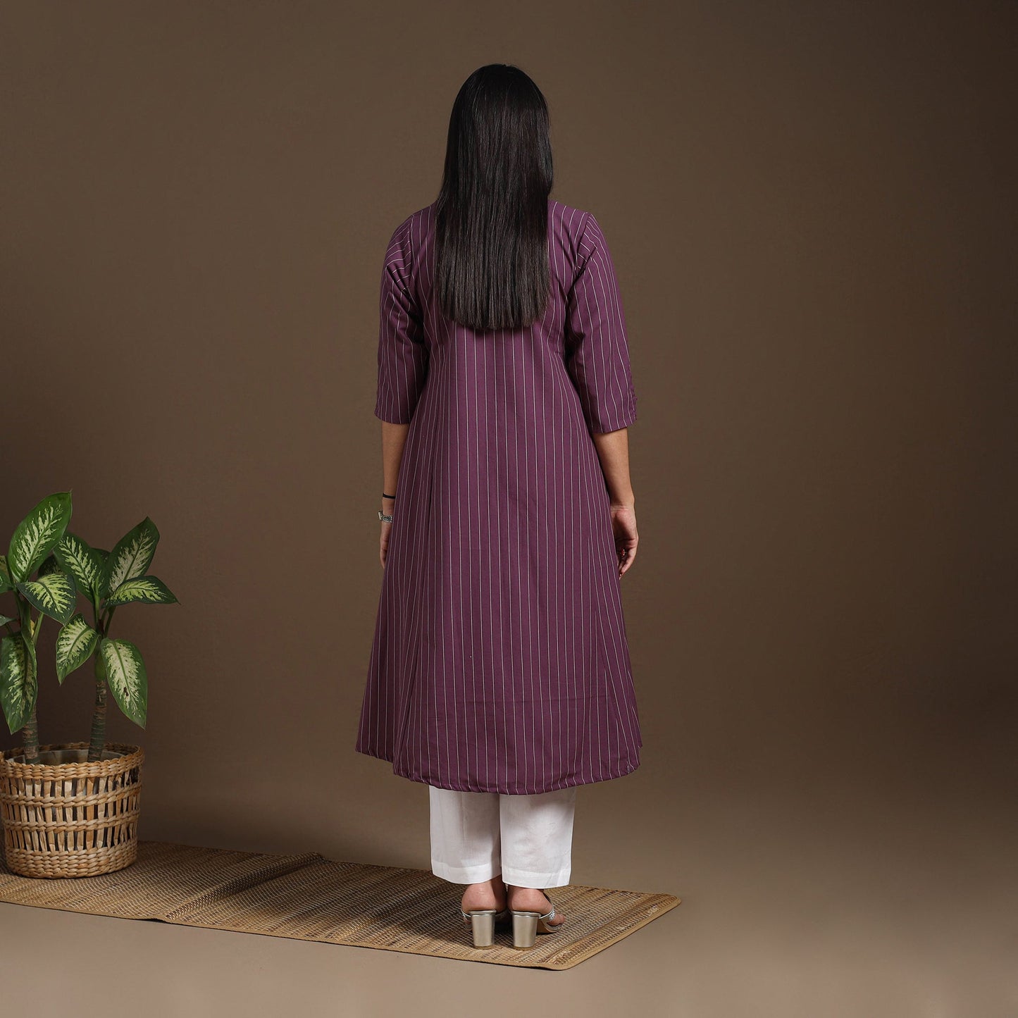 Purple A-Line Cotton Jacquard Kurta